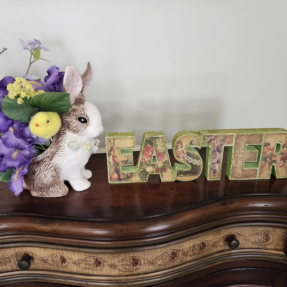 Easter Bunny Floral Arrangement With Easter Sign